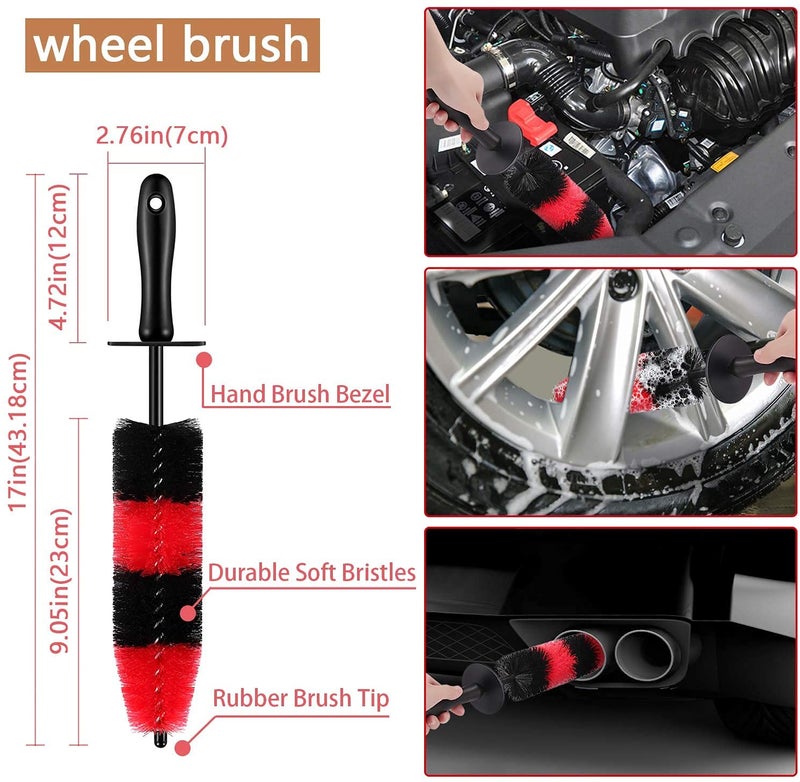 Nolimas 12Pcs Car Wheel & Tire Brush Kit,Including 17inch Long Wheel Brush,Short Handle Tire Brush,5pcs Detailing Brushes Kit & 3pcs Wire Brushes for Cleaning Car Wheels & Interior Exterior - Image 2